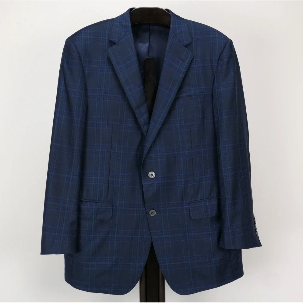 Samuelsohn x Zegna Mens 42R Blue Plaid Wool Silk Luxury Blazer